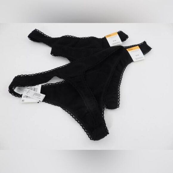CHARTER CLUB Everyday Cotton Women's Lace-Trim Thong Set of 3, S - Picture 2 of 6
